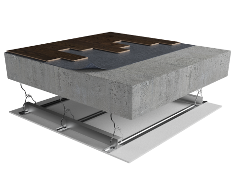 CON-BC0 | Laminate | Floating | AcoustiTECH VP | Floating | Concrete | Furring strips | Ceiling image