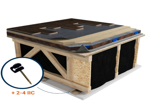 LWF-H24 | Laminate | Floated | 5/8'' plywood | 5/8'' plywood | AcoustiTECH SOFIX | AcoustiTECH Lead 6 | Light wood | Resilient channels | Ceiling image