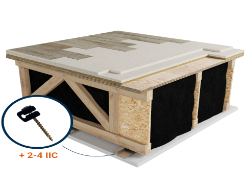 LWF-J5K | Vinyl | Floating | Fermacell 2E32 | Light wood | Resilient channels | Ceiling image