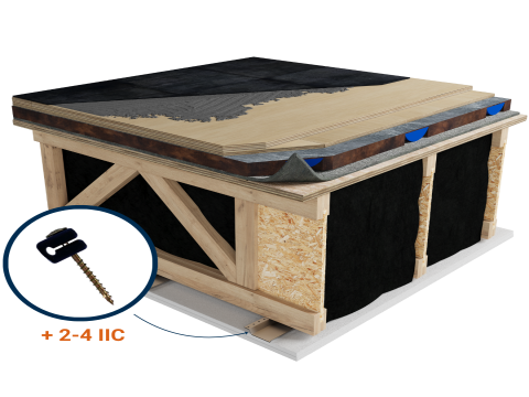 LWF-OV1 | Ceramic | Mortar | 3/4'' plywood | 3/4'' plywood | AcoustiTECH SOFIX | AcoustiTECH Lead 6 | Light wood | Resilient channels | Ceiling image