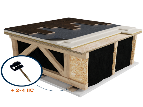 LWF-A8M | Laminate | Floating | AcoustiTECH VP | Floating | Fermacell 2E32 | Light wood | Resilient channels | Ceiling image