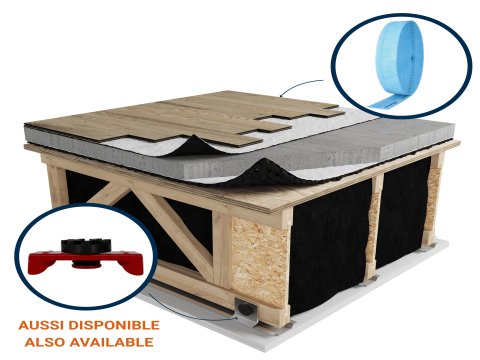 LWF-5X7 | Wood| Floating | Insonofloor (Soprema) | Floating | 1“1/2 concrete topping | Insonomat (Soprema) | Light wood | Acoustic isolator | Ceiling image