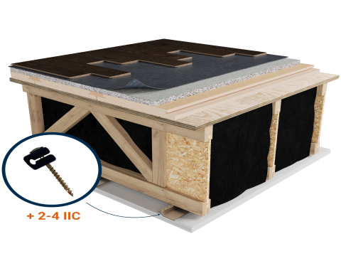 LWF-L25 | Laminé | Flottant | AcoustiTECH VP | Flottant | Panneau isolant | SONO/MAX25 avec latte profilée | Bois léger | Barres résilientes | Plafond image